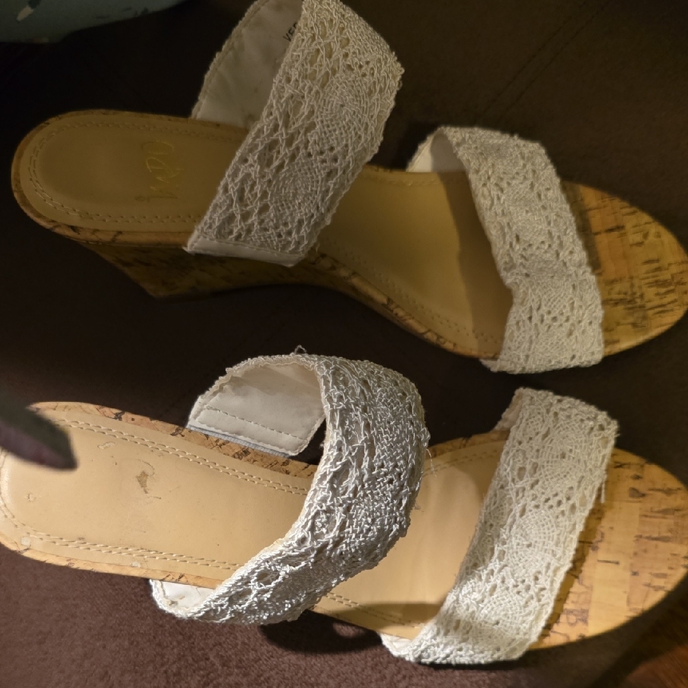 Impo White Lace Wedge Sandals